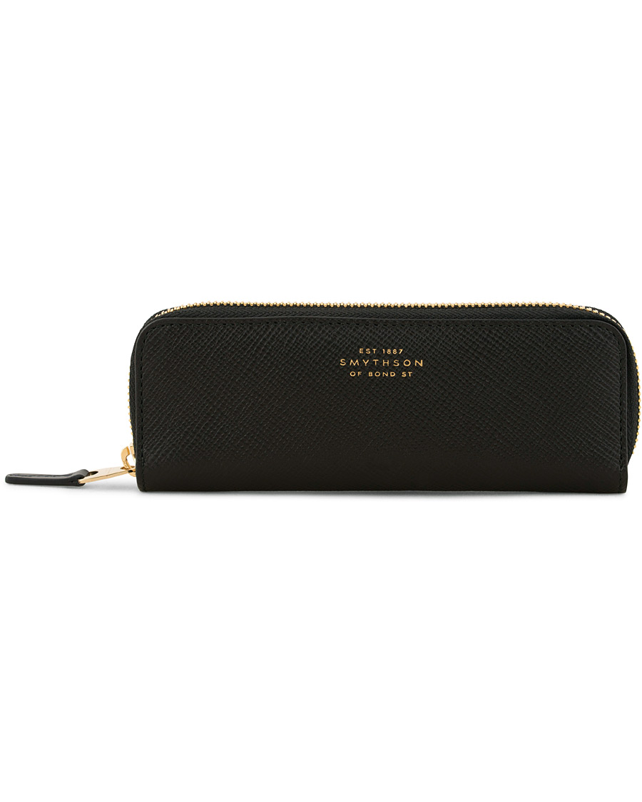 Herre | Smythson Panama Double Pencil Case Black | Smythson | Panama Double Pencil Case Black