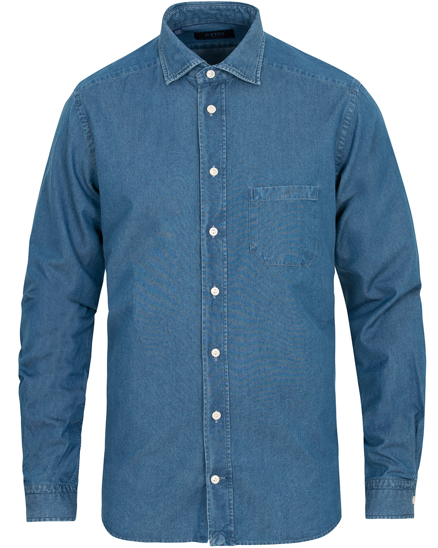 Herre | Skjorter | Eton | Contemporary Fit Chambray Cut Away Shirt Indigo