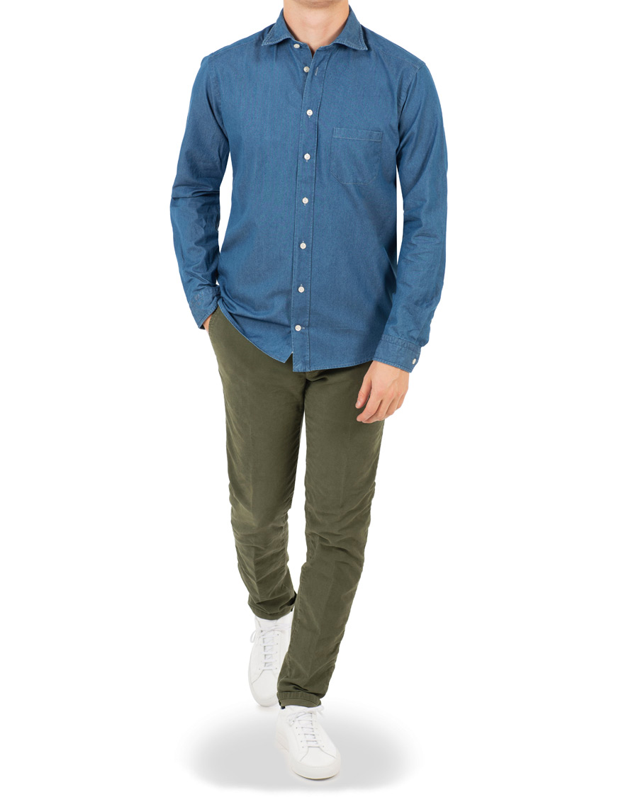 Herre | Skjorter | Eton | Contemporary Fit Chambray Cut Away Shirt Indigo