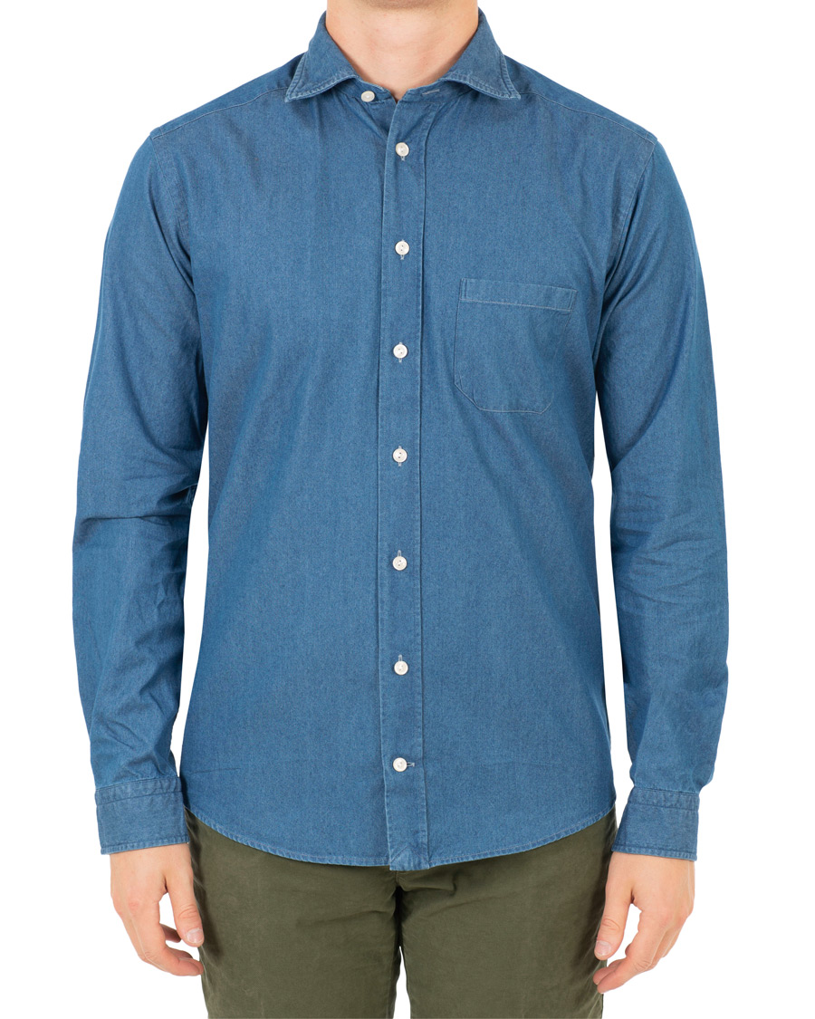 Herre | Skjorter | Eton | Contemporary Fit Chambray Cut Away Shirt Indigo