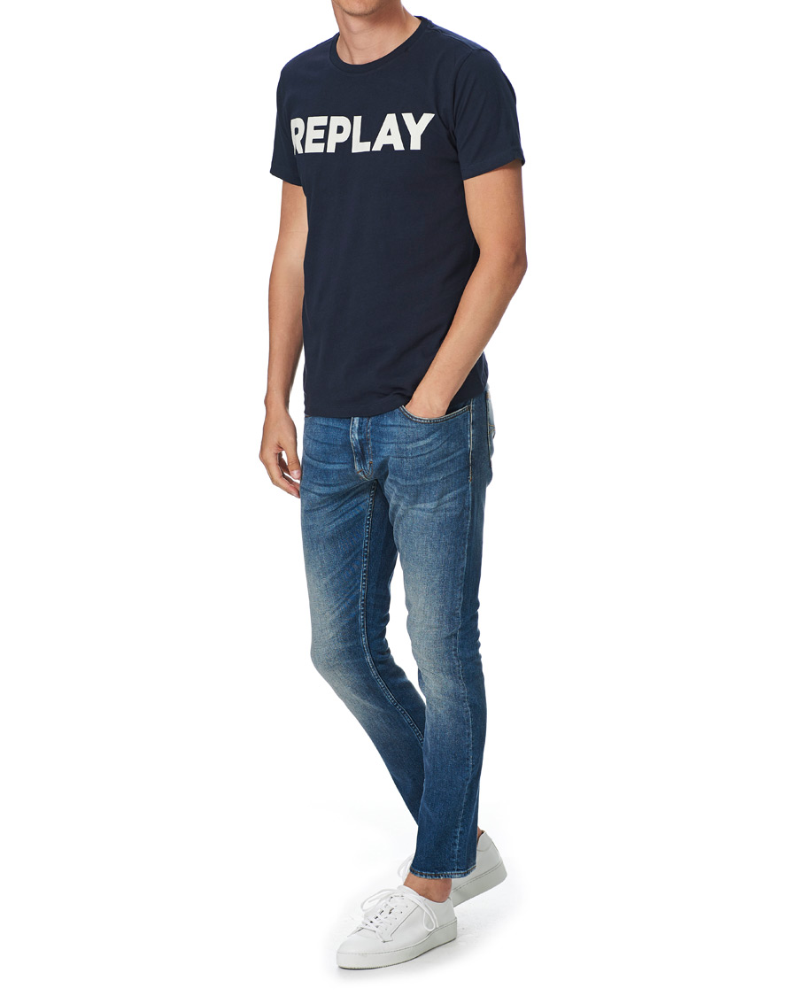 Herre | T-Shirts | Replay | Crew Neck Logo Tee Navy