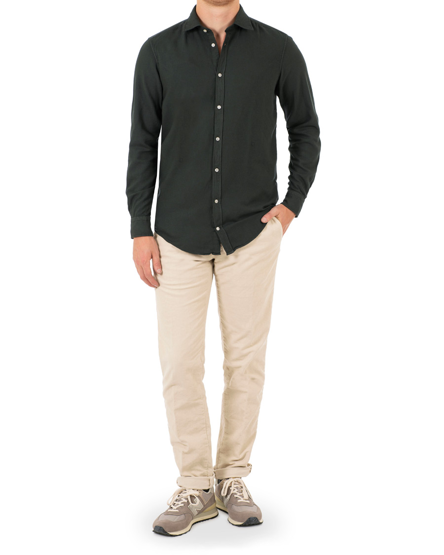 Herre | Skjorter | Massimo Alba | Genova Slim Fit Light Flannel Shirt Bottle Green