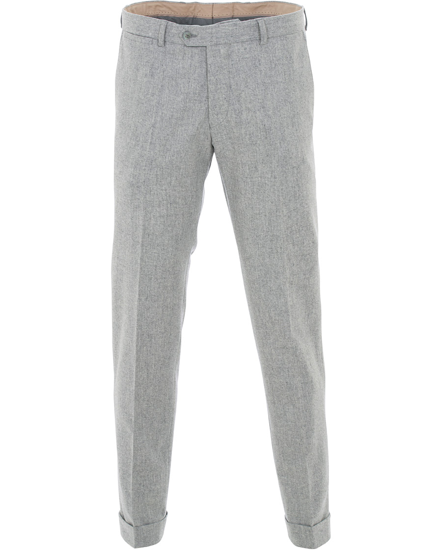 Herre | Bukser | Oscar Jacobson | Dean Turn Up Flannel Trousers Light Grey