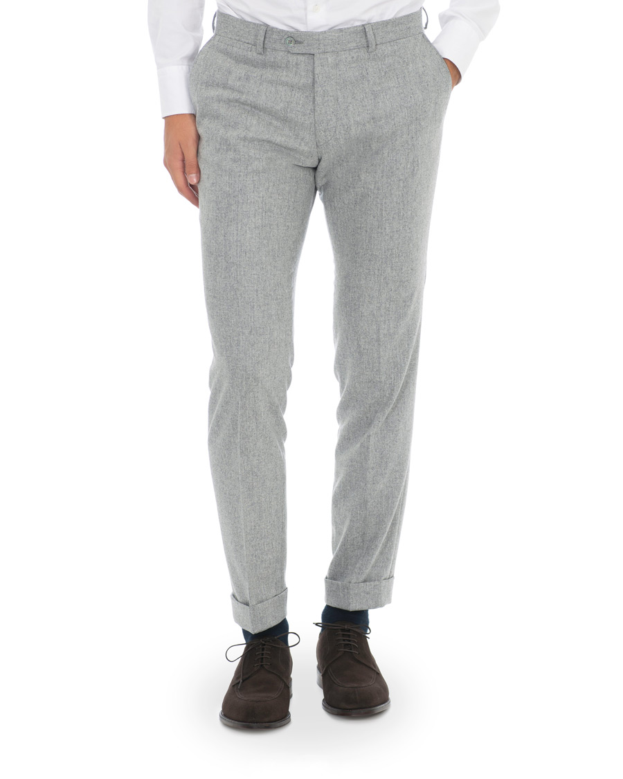 Herre | Bukser | Oscar Jacobson | Dean Turn Up Flannel Trousers Light Grey
