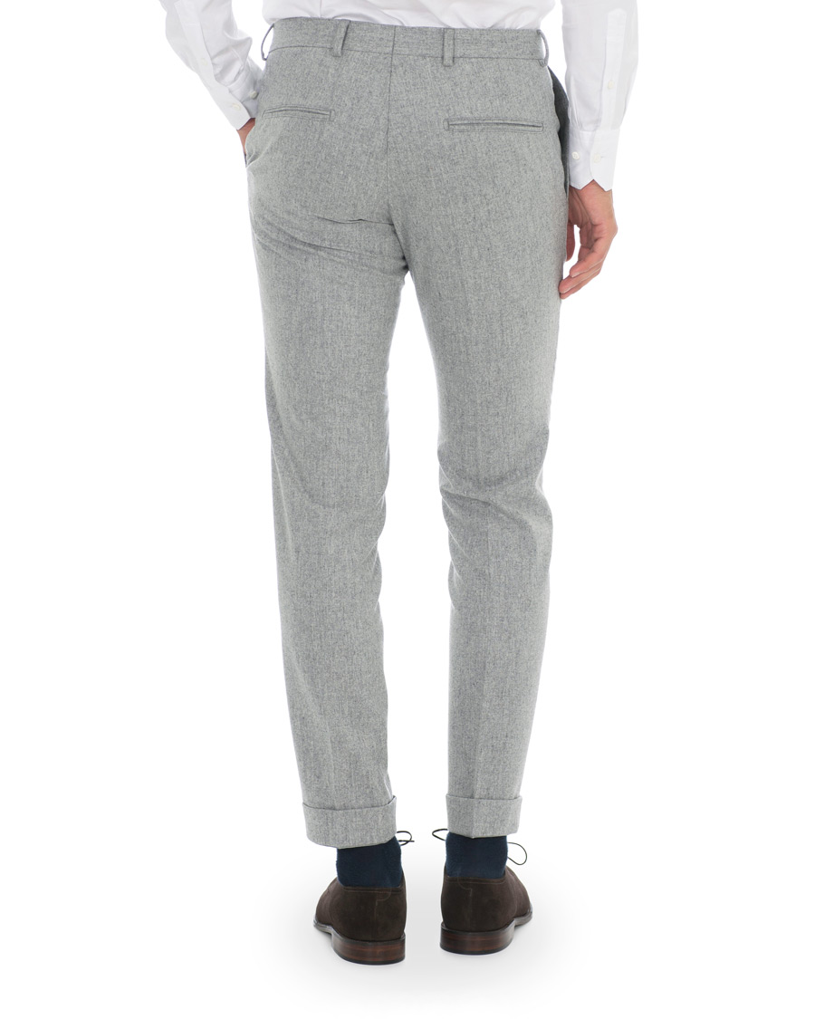 Herre | Bukser | Oscar Jacobson | Dean Turn Up Flannel Trousers Light Grey