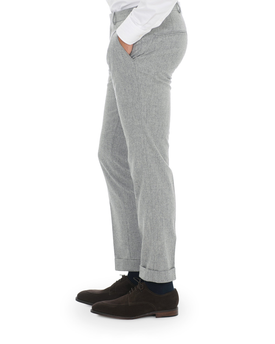 Herre | Bukser | Oscar Jacobson | Dean Turn Up Flannel Trousers Light Grey