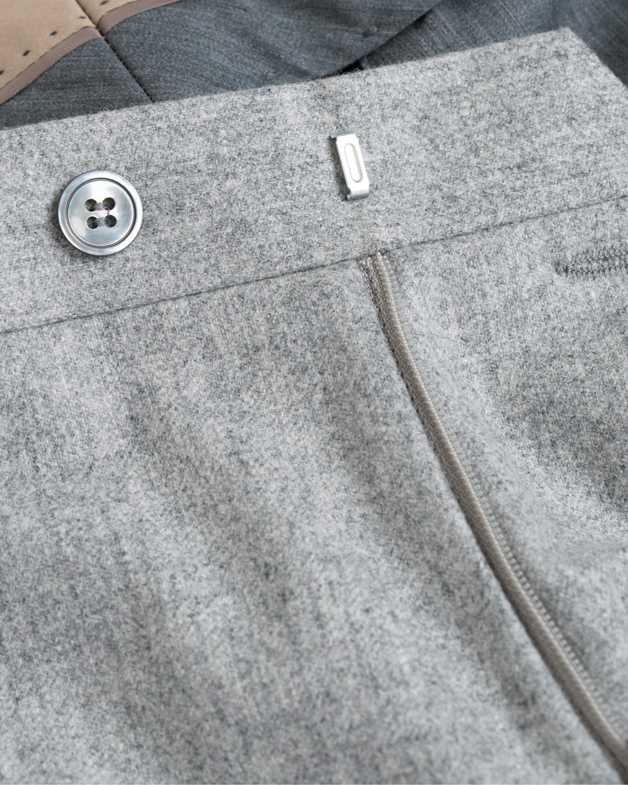 Herre | Bukser | Oscar Jacobson | Dean Turn Up Flannel Trousers Light Grey