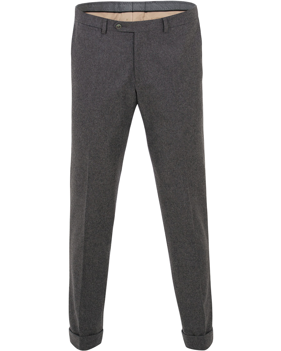 Herre | Bukser | Oscar Jacobson | Dean Turn Up Flannel Trousers Dark Grey