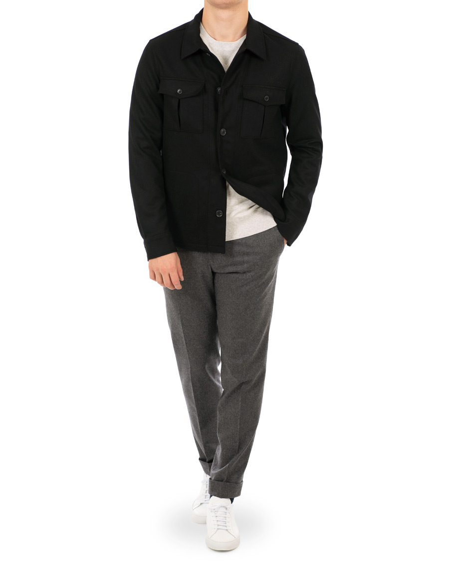 Herre | Bukser | Oscar Jacobson | Dean Turn Up Flannel Trousers Dark Grey