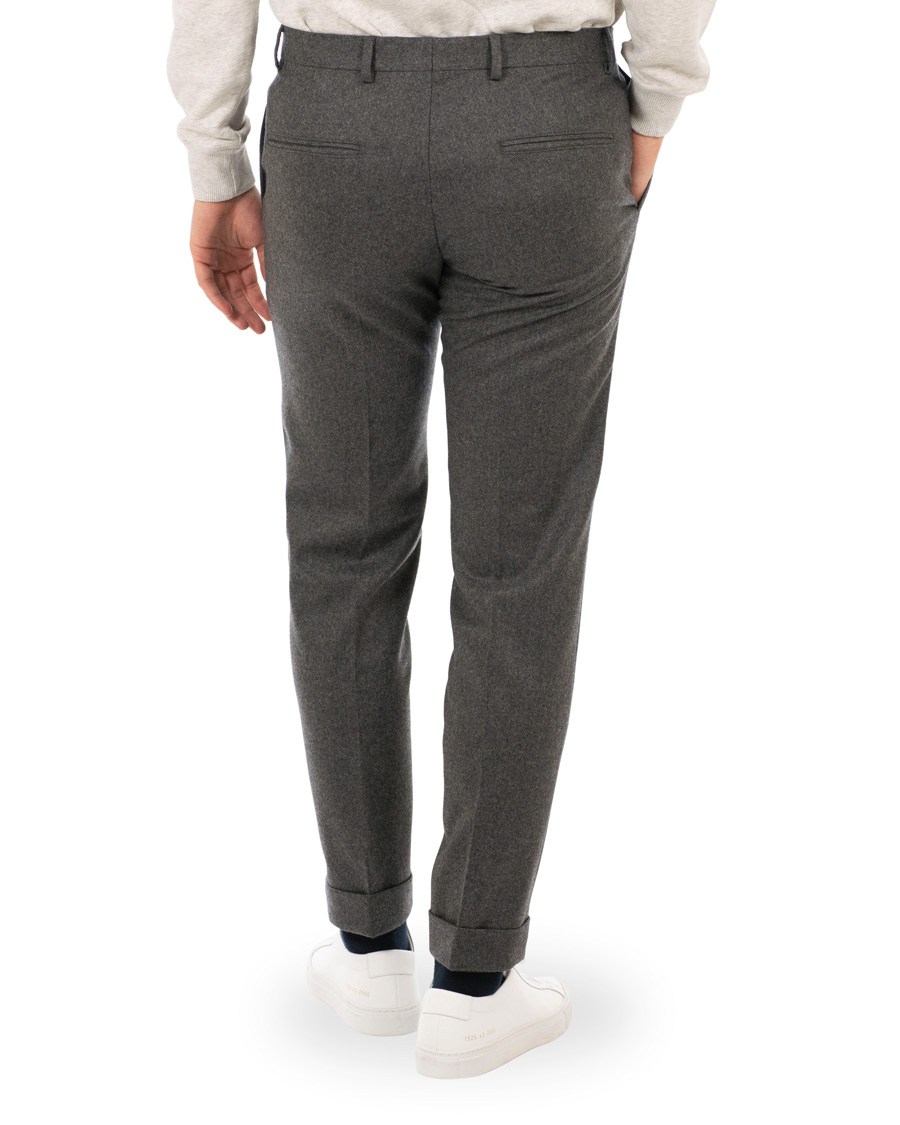 Herre | Bukser | Oscar Jacobson | Dean Turn Up Flannel Trousers Dark Grey