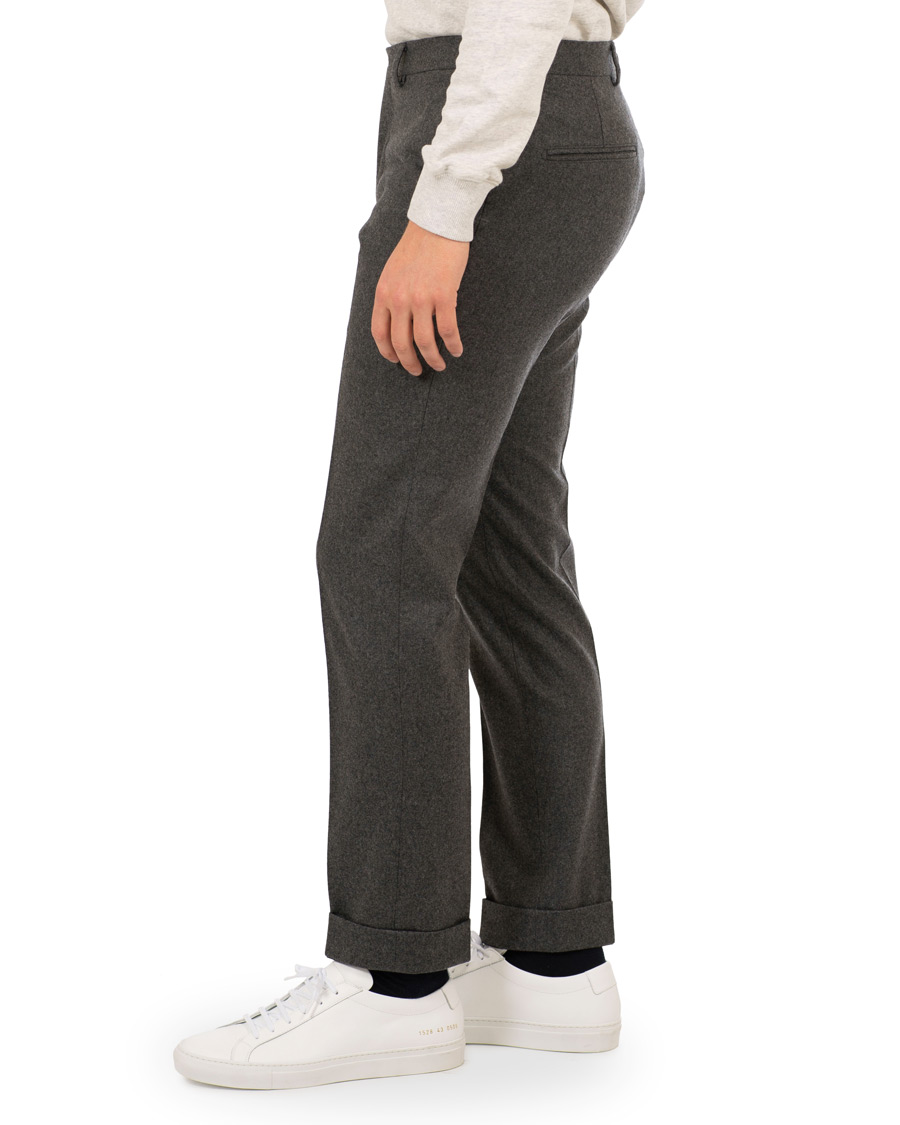 Herre | Bukser | Oscar Jacobson | Dean Turn Up Flannel Trousers Dark Grey
