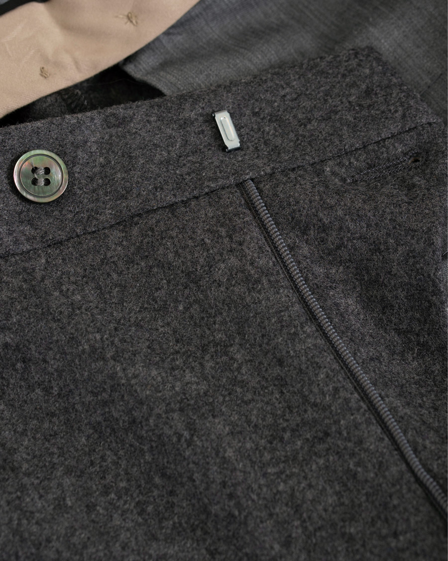 Herre | Bukser | Oscar Jacobson | Dean Turn Up Flannel Trousers Dark Grey