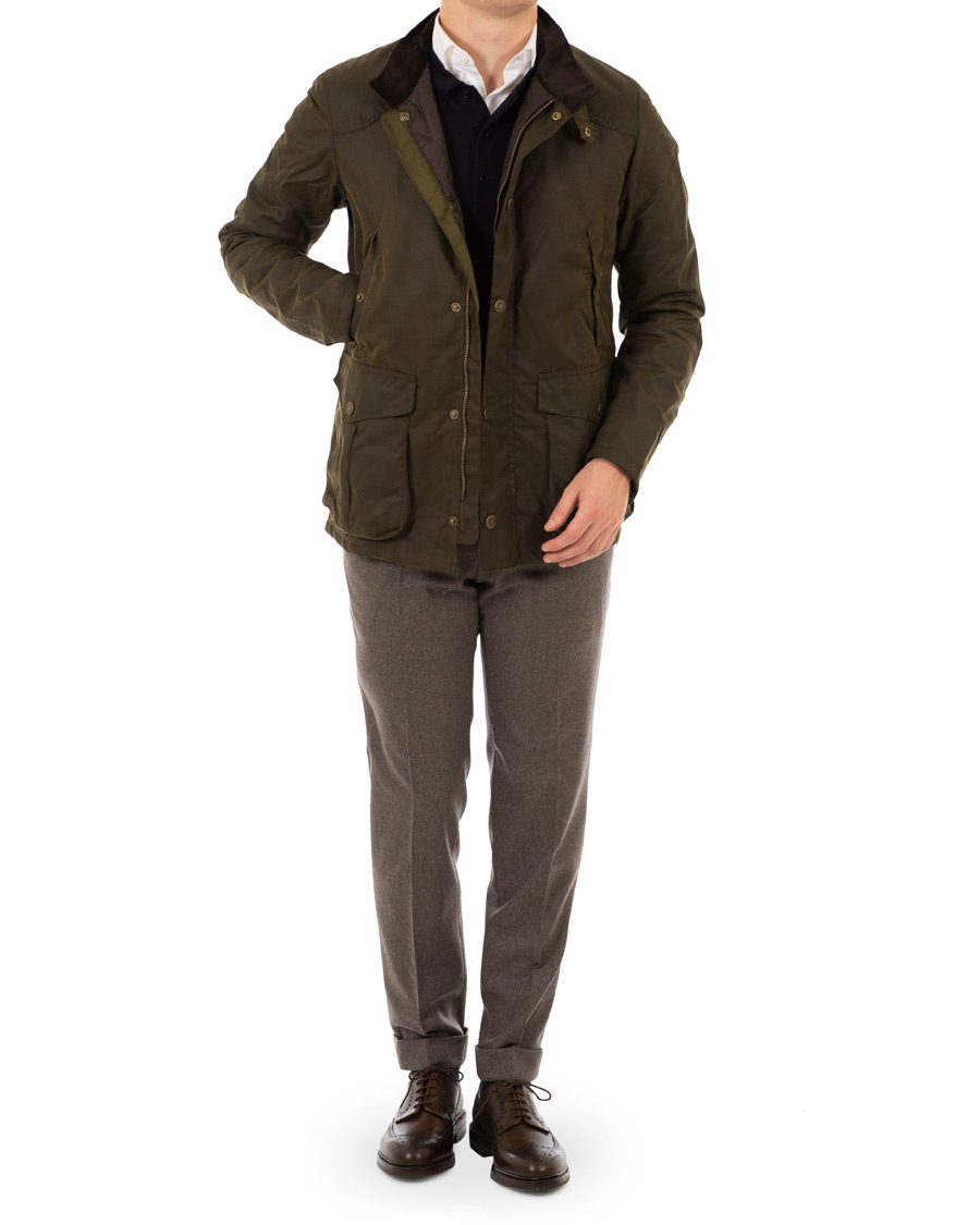 Herre | Bukser | Oscar Jacobson | Dean Turn Up Flannel Trousers Taupe