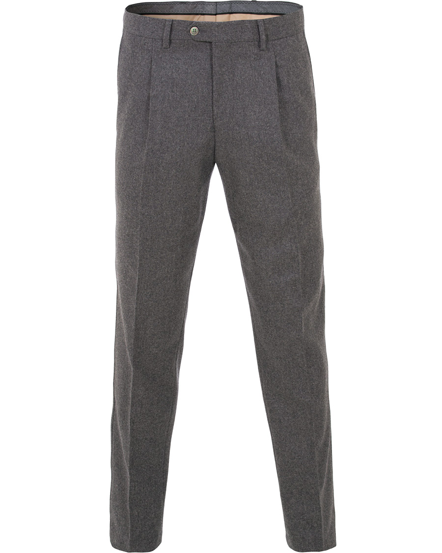 Herre | Bukser | Oscar Jacobson | Delon Pleated Flannel Trousers Dark Grey