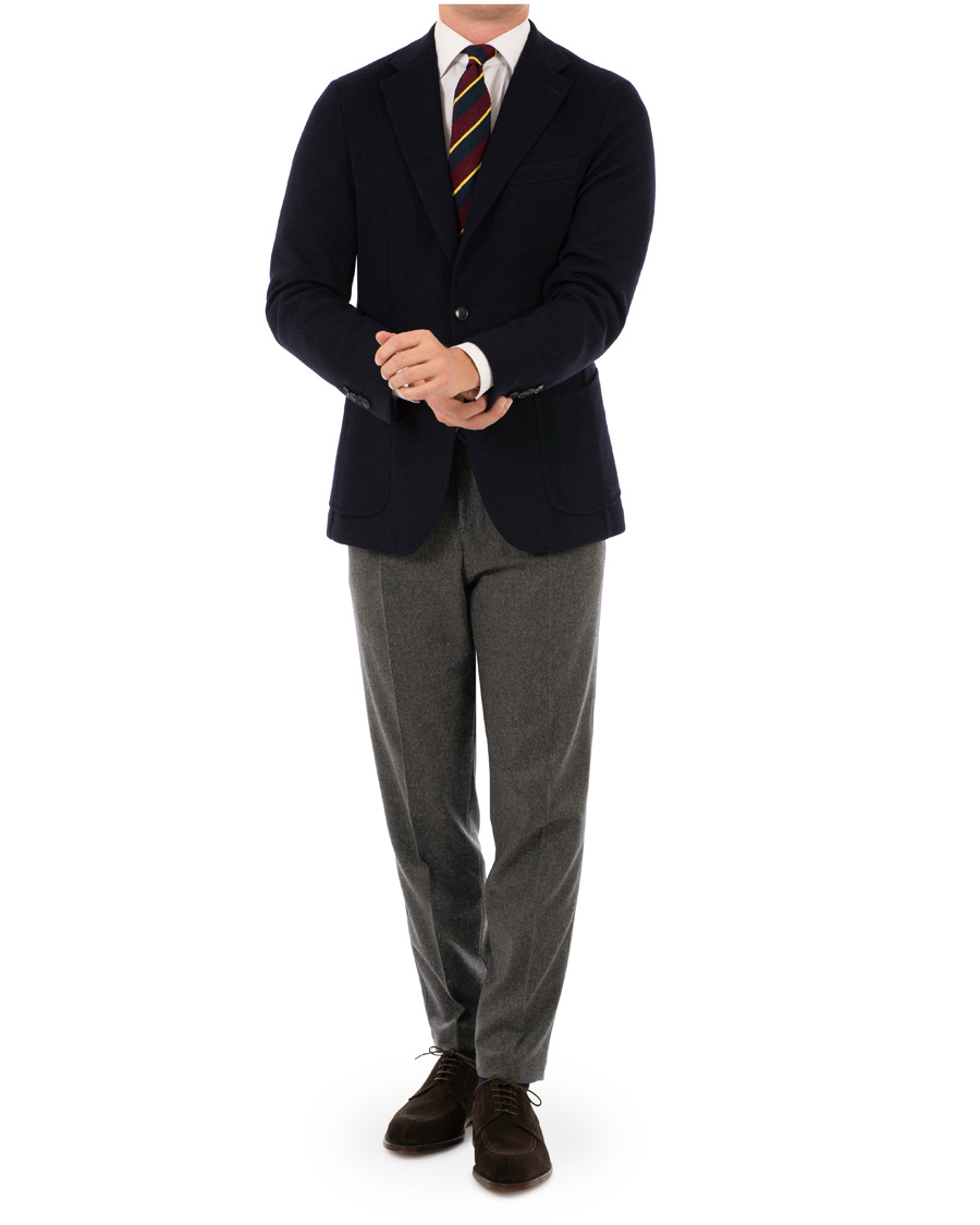 Herre | Bukser | Oscar Jacobson | Delon Pleated Flannel Trousers Dark Grey