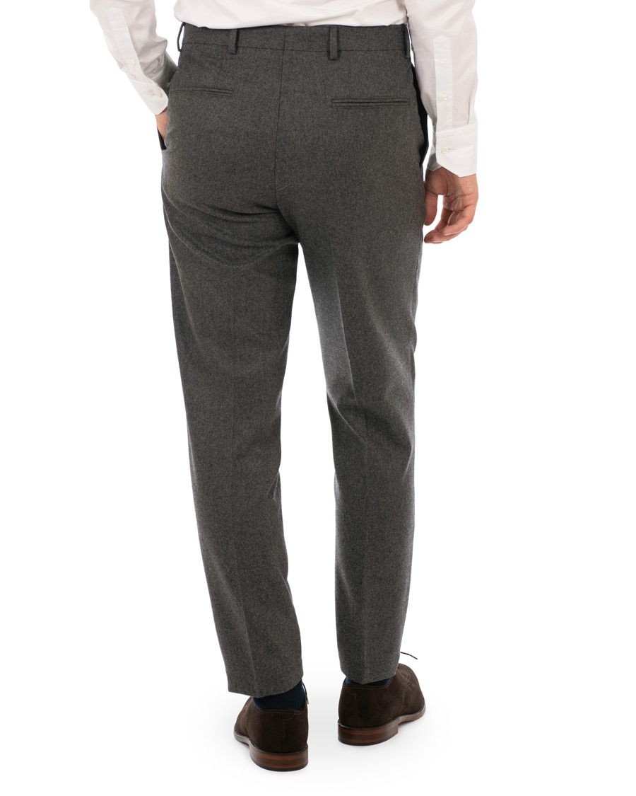 Herre | Bukser | Oscar Jacobson | Delon Pleated Flannel Trousers Dark Grey