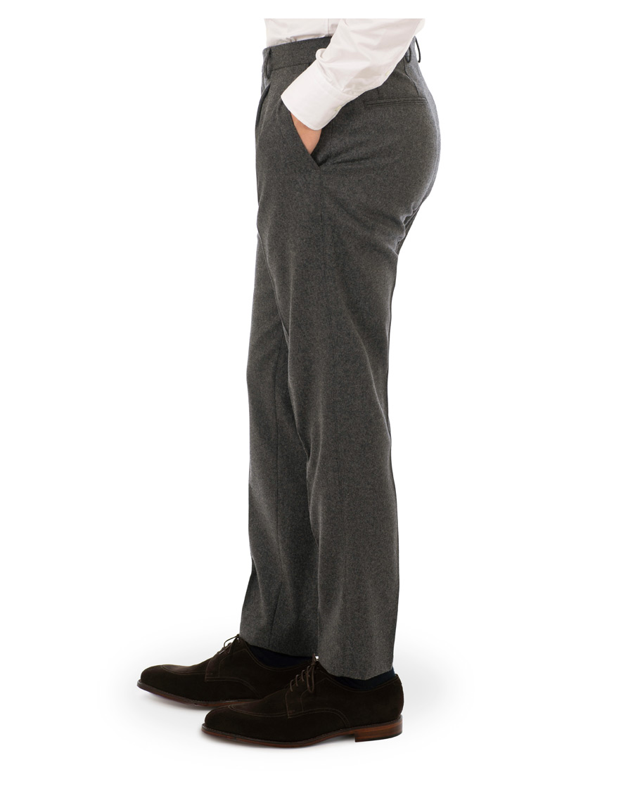 Herre | Bukser | Oscar Jacobson | Delon Pleated Flannel Trousers Dark Grey