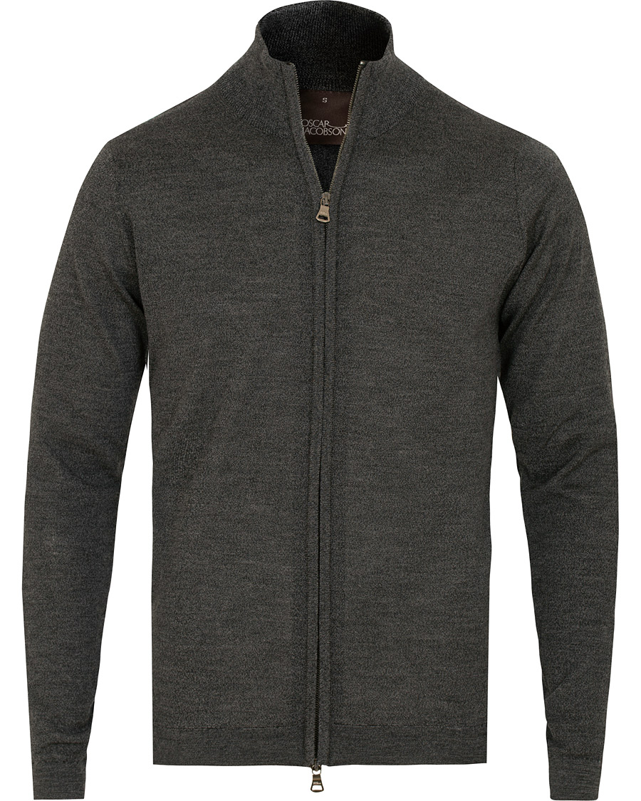 Herre | Gensere | Oscar Jacobson | Ariel Extra Fine Merino Full Zip Grey