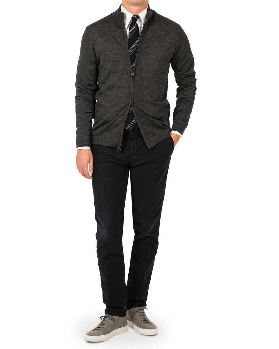 Herre | Gensere | Oscar Jacobson | Ariel Extra Fine Merino Full Zip Grey