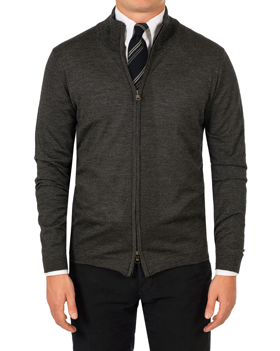 Herre | Gensere | Oscar Jacobson | Ariel Extra Fine Merino Full Zip Grey