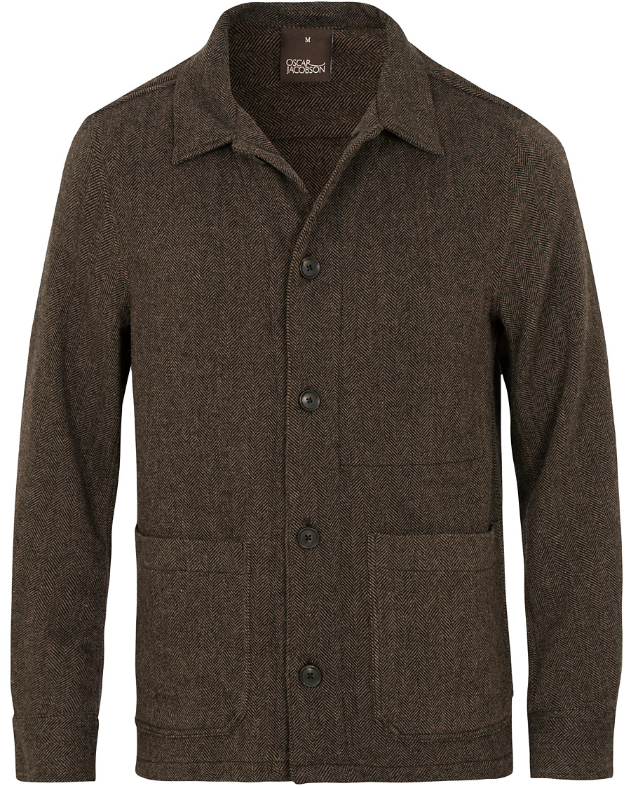 Herre | Jakker | Oscar Jacobson | Hannes Herringbone Shirt Jacket Brown
