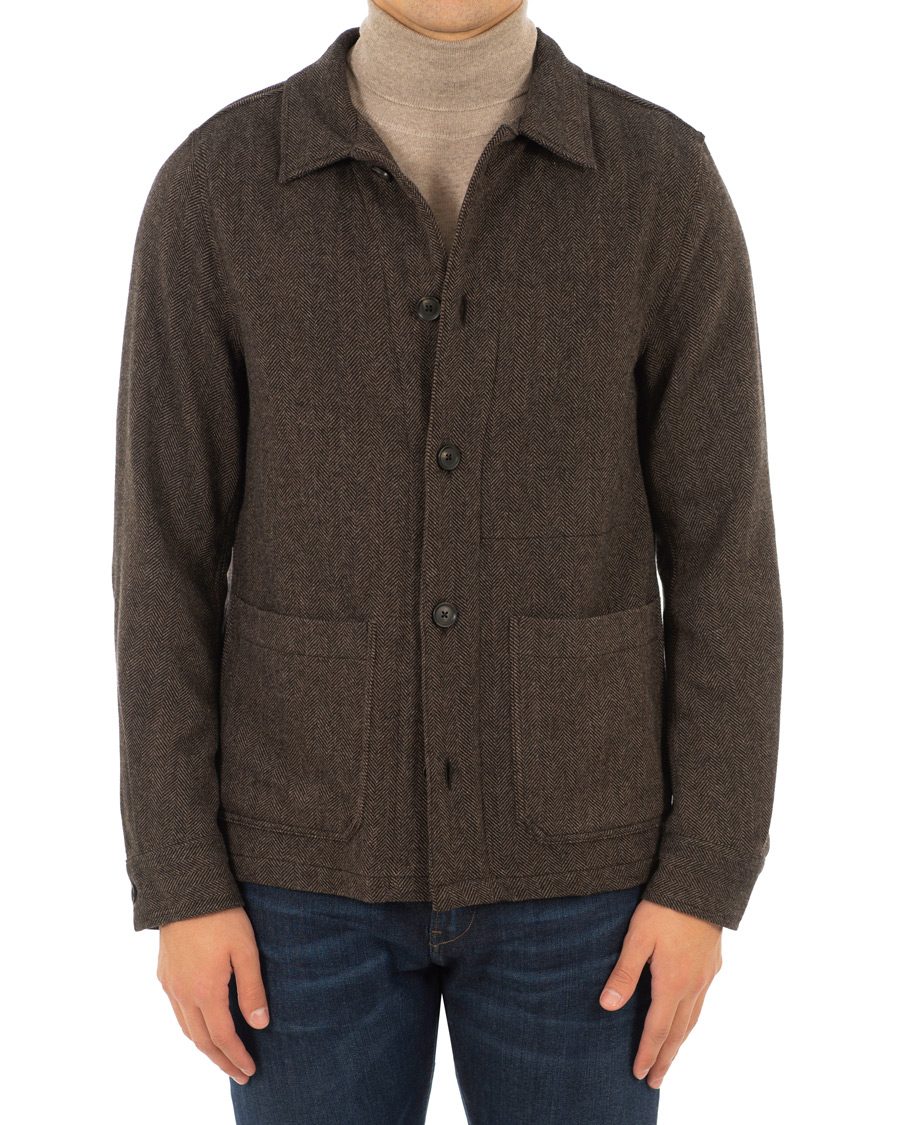 Herre | Jakker | Oscar Jacobson | Hannes Herringbone Shirt Jacket Brown