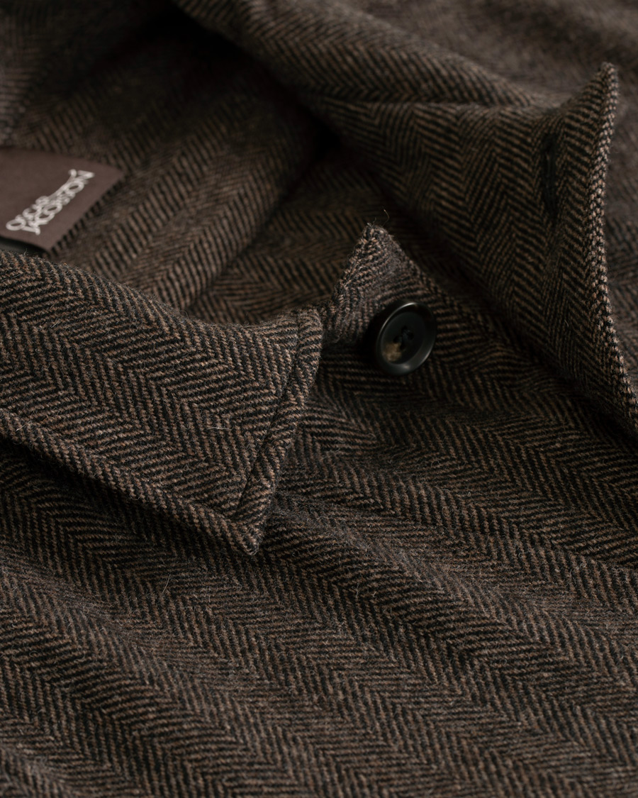 Herre | Jakker | Oscar Jacobson | Hannes Herringbone Shirt Jacket Brown