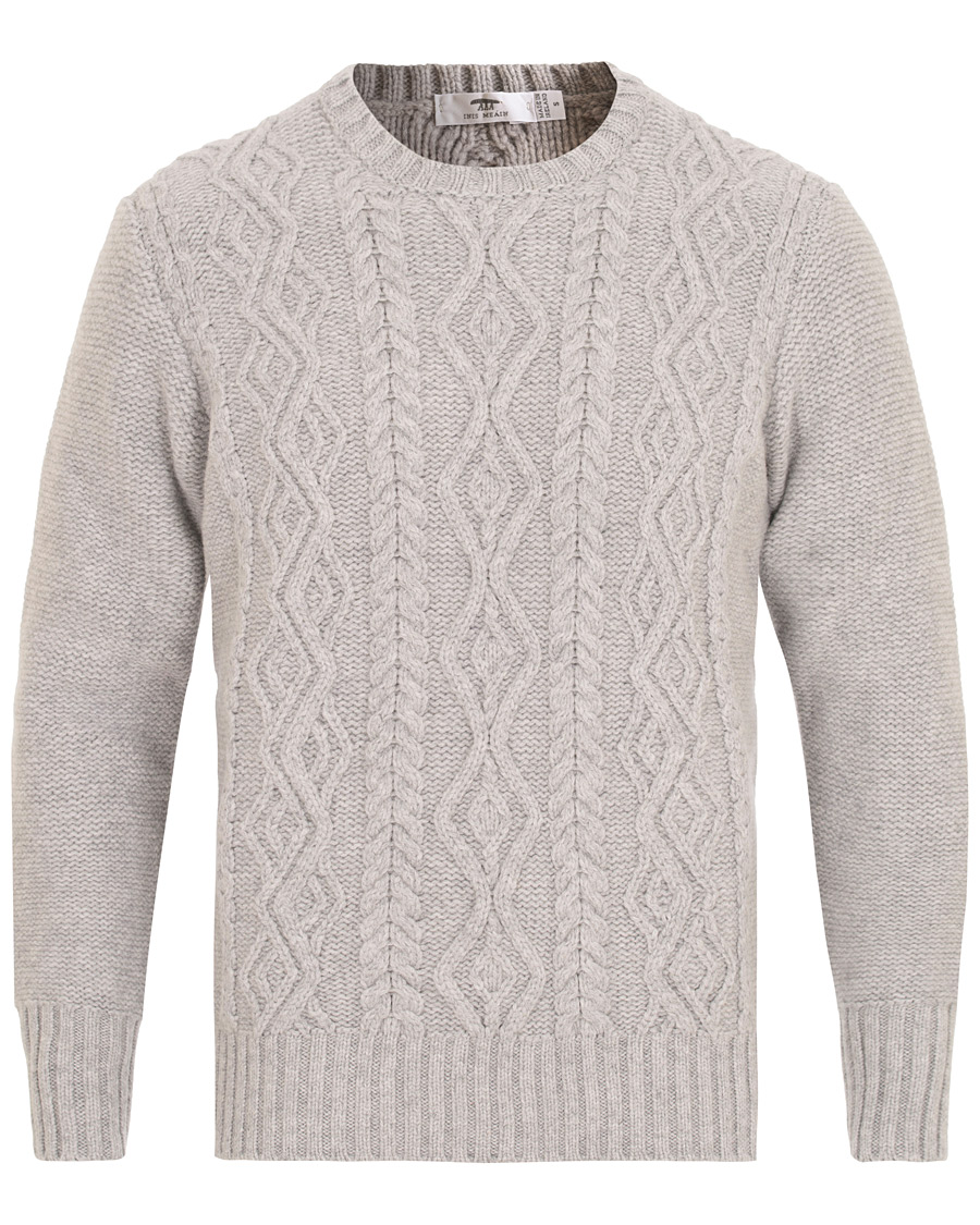Herre | Gensere | Inis Meáin | Aran Knitted Crew Neck Sweater Light Grey