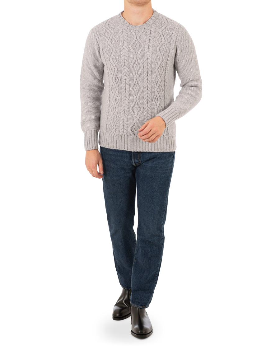 Herre | Gensere | Inis Meáin | Aran Knitted Crew Neck Sweater Light Grey