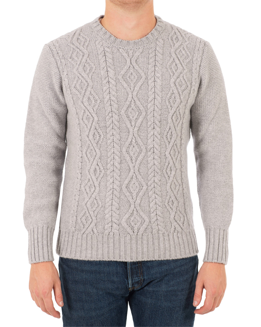 Herre | Gensere | Inis Meáin | Aran Knitted Crew Neck Sweater Light Grey