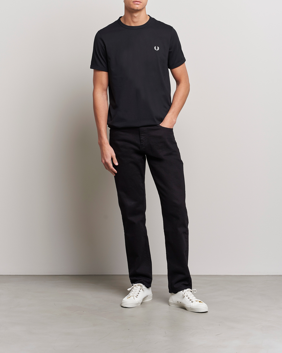 Herre | T-Shirts | Fred Perry | Ringer Crew Neck Tee Black