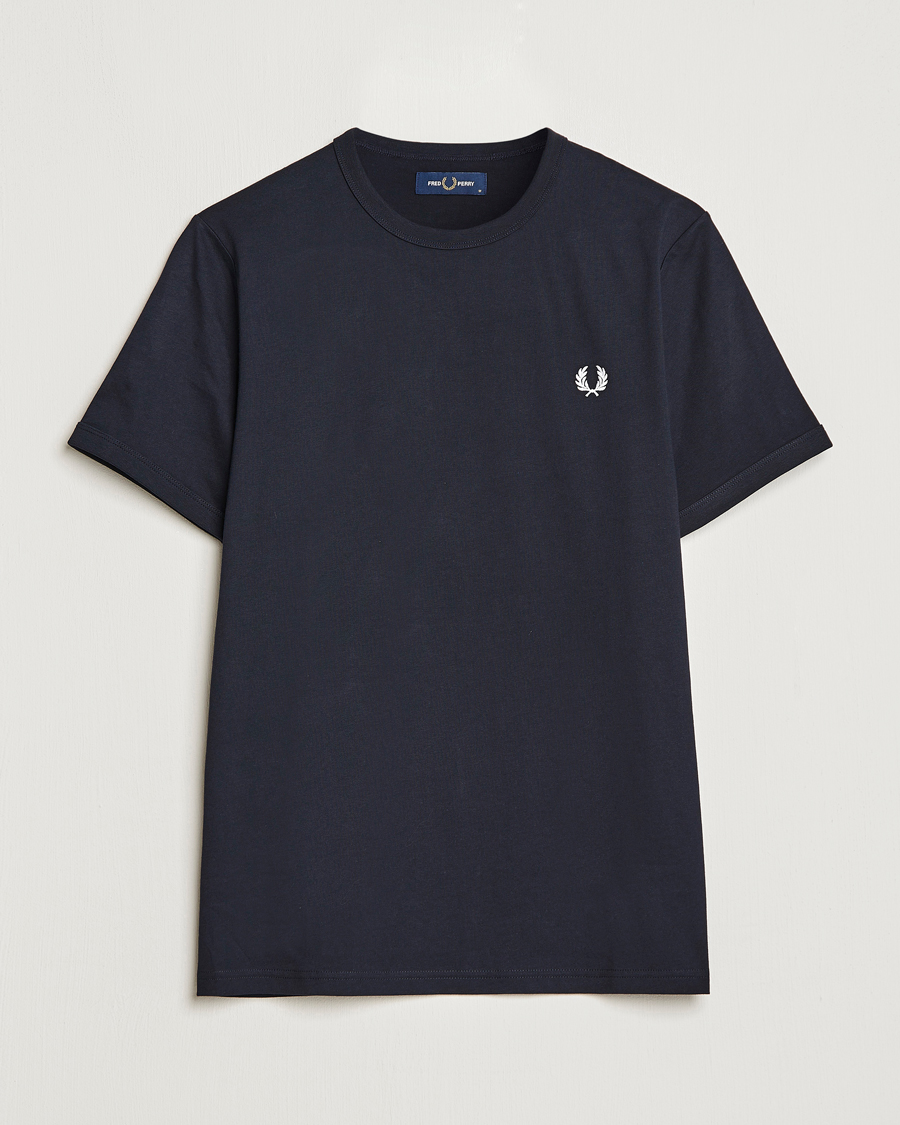 Fred Perry Ringer Crew Neck Tee Navy hos CareOfCarl.no