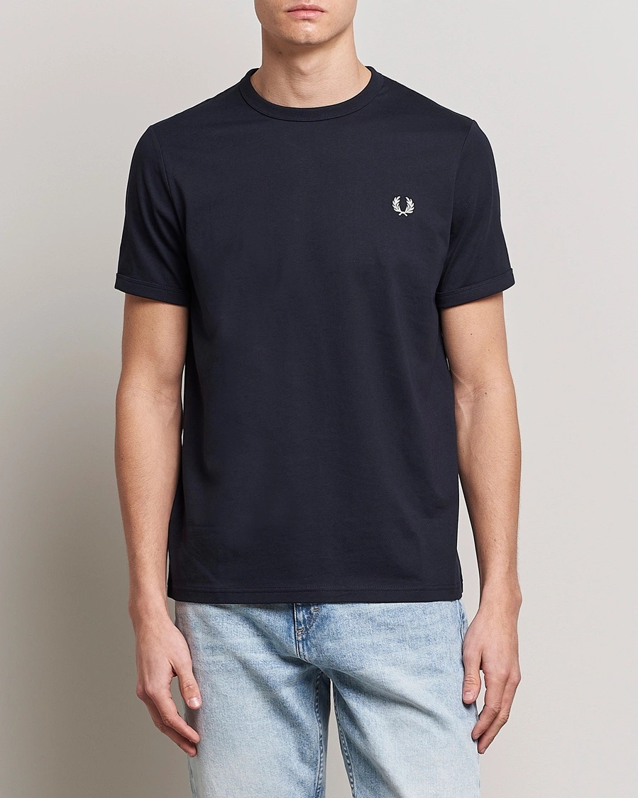Herre | T-Shirts | Fred Perry | Ringer Crew Neck Tee Navy