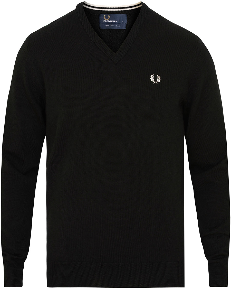 Herre | Gensere | Fred Perry | Merino Wool V-Neck Pullover Black