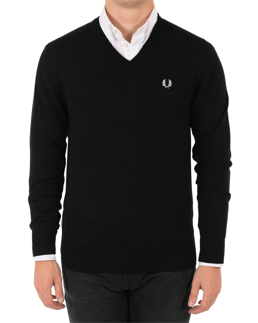 Herre | Gensere | Fred Perry | Merino Wool V-Neck Pullover Black
