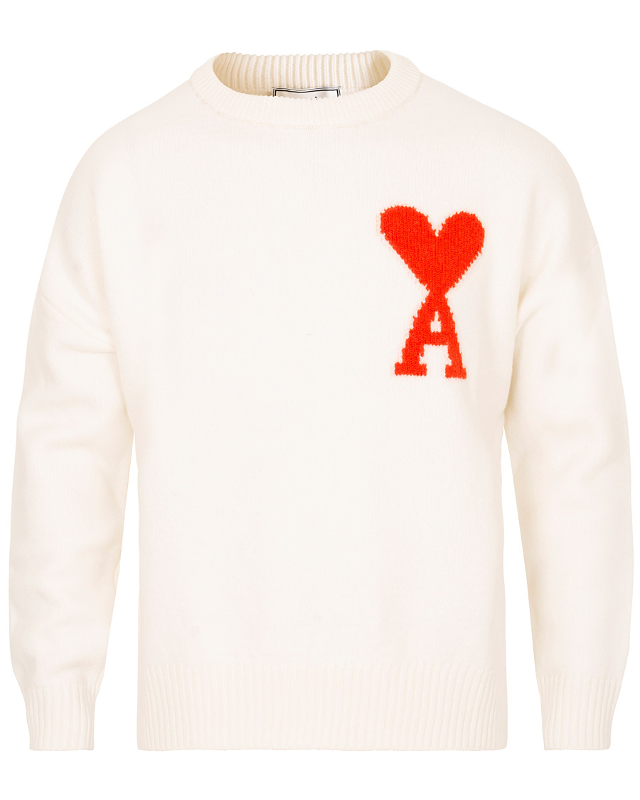 Herre | Gensere | AMI | Boiled Wool Heart Sweater White