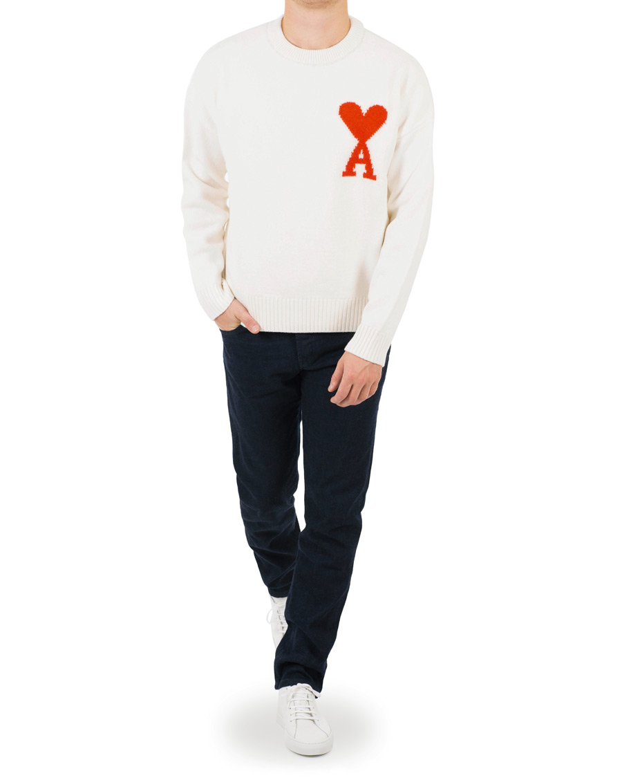 Herre | Gensere | AMI | Boiled Wool Heart Sweater White
