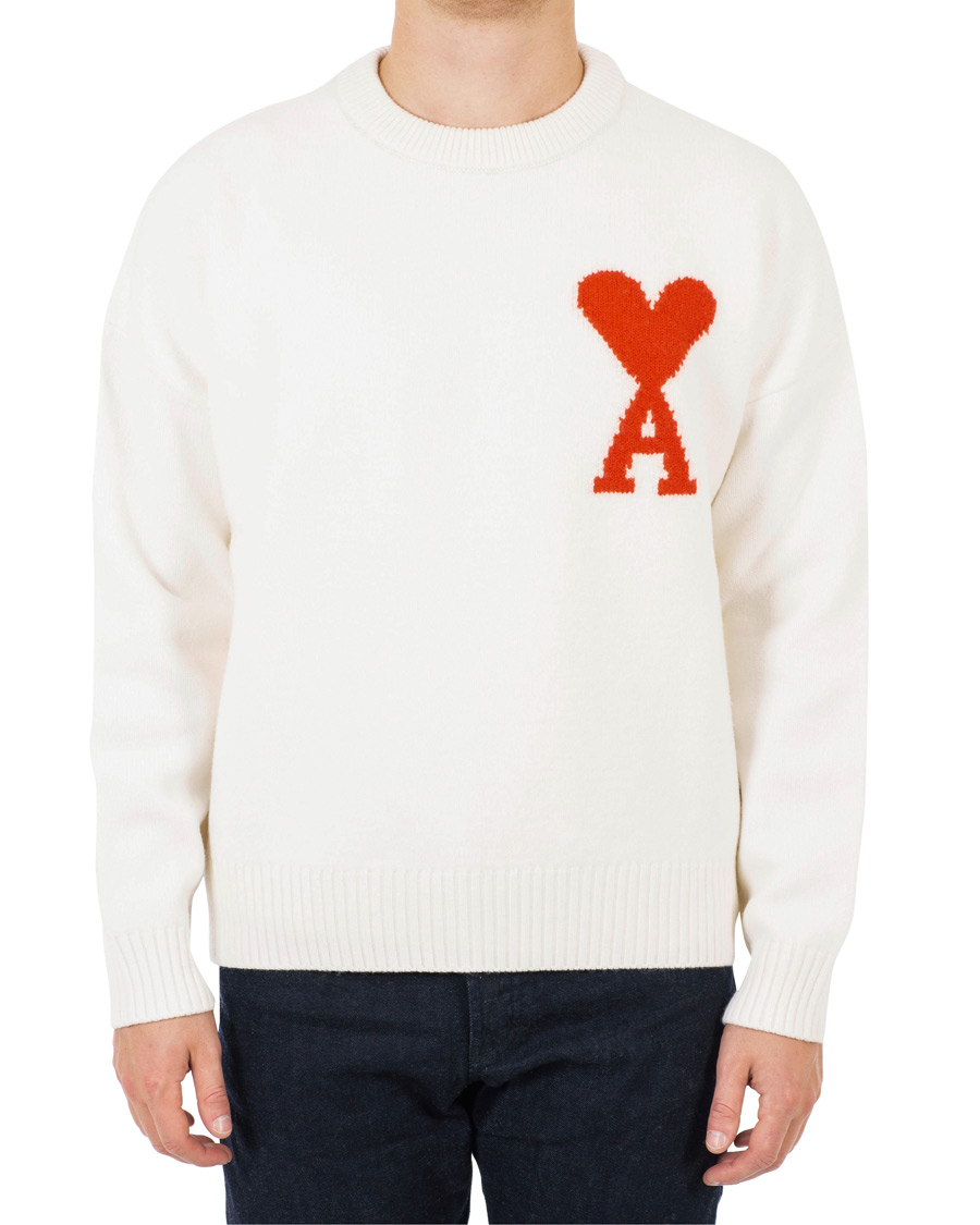 Herre | Gensere | AMI | Boiled Wool Heart Sweater White