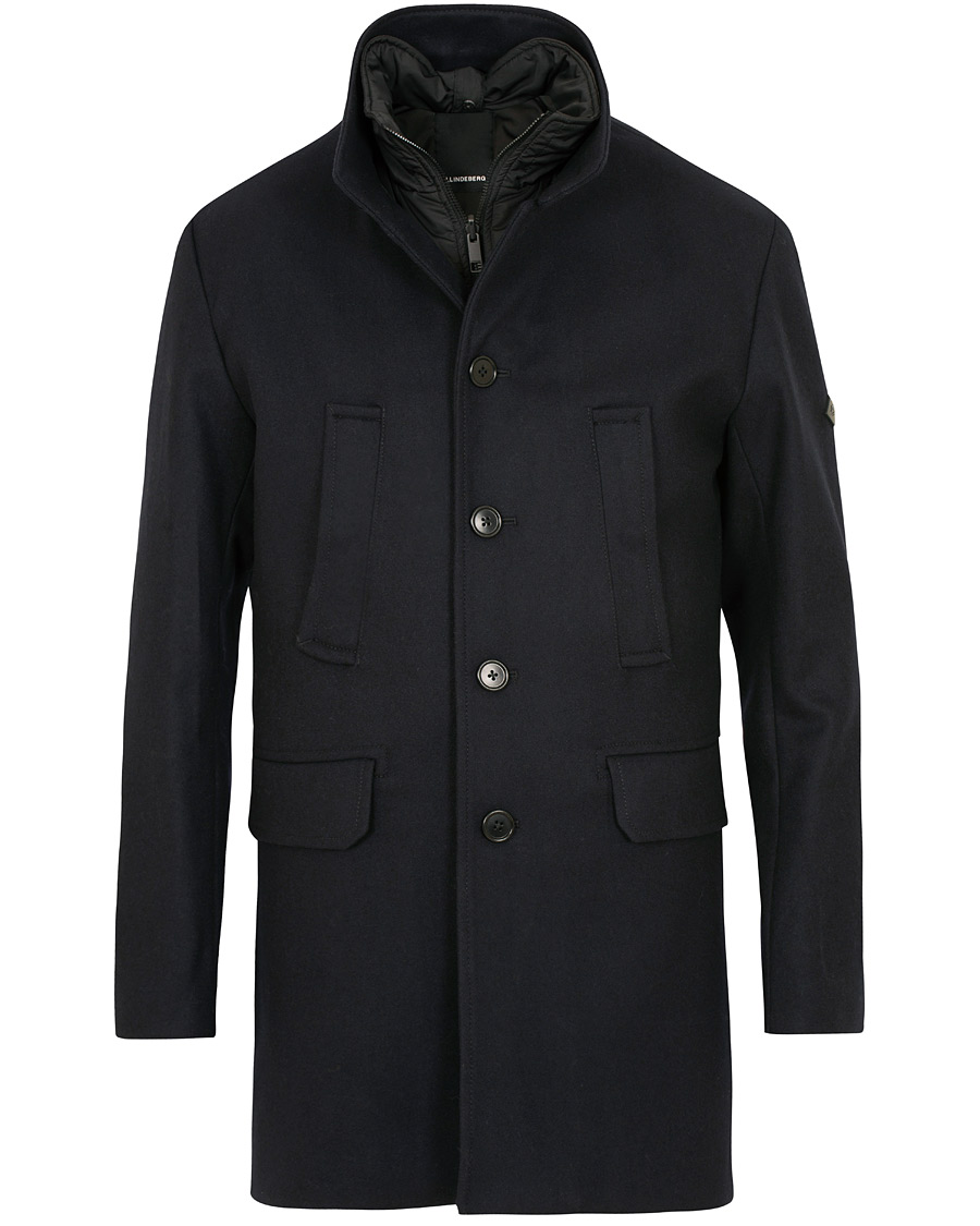 Herre | Jakker | J.Lindeberg | Gavin Stand Up Collar Compact Melton Coat Navy
