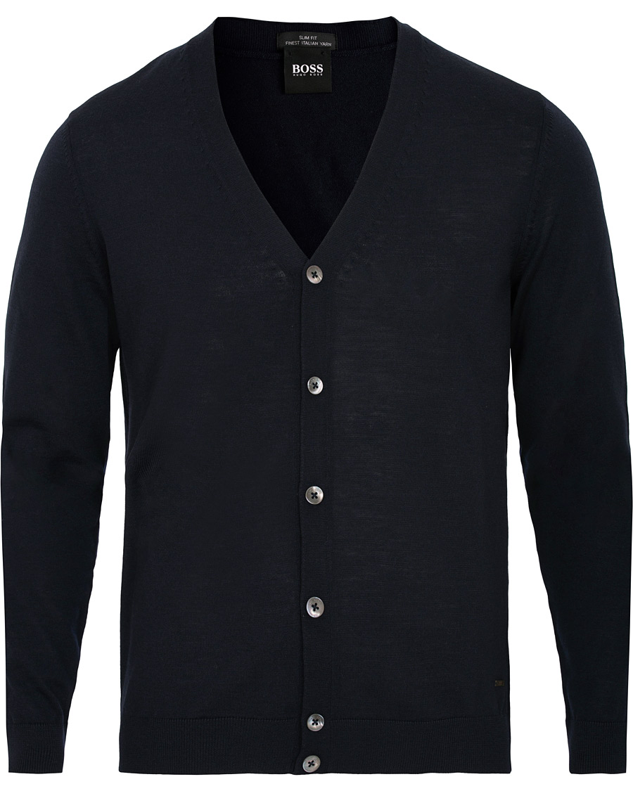 Herre | Gensere | BOSS BLACK | BOSS Mardon Extra Fine Merino Cardigan Dark Navy