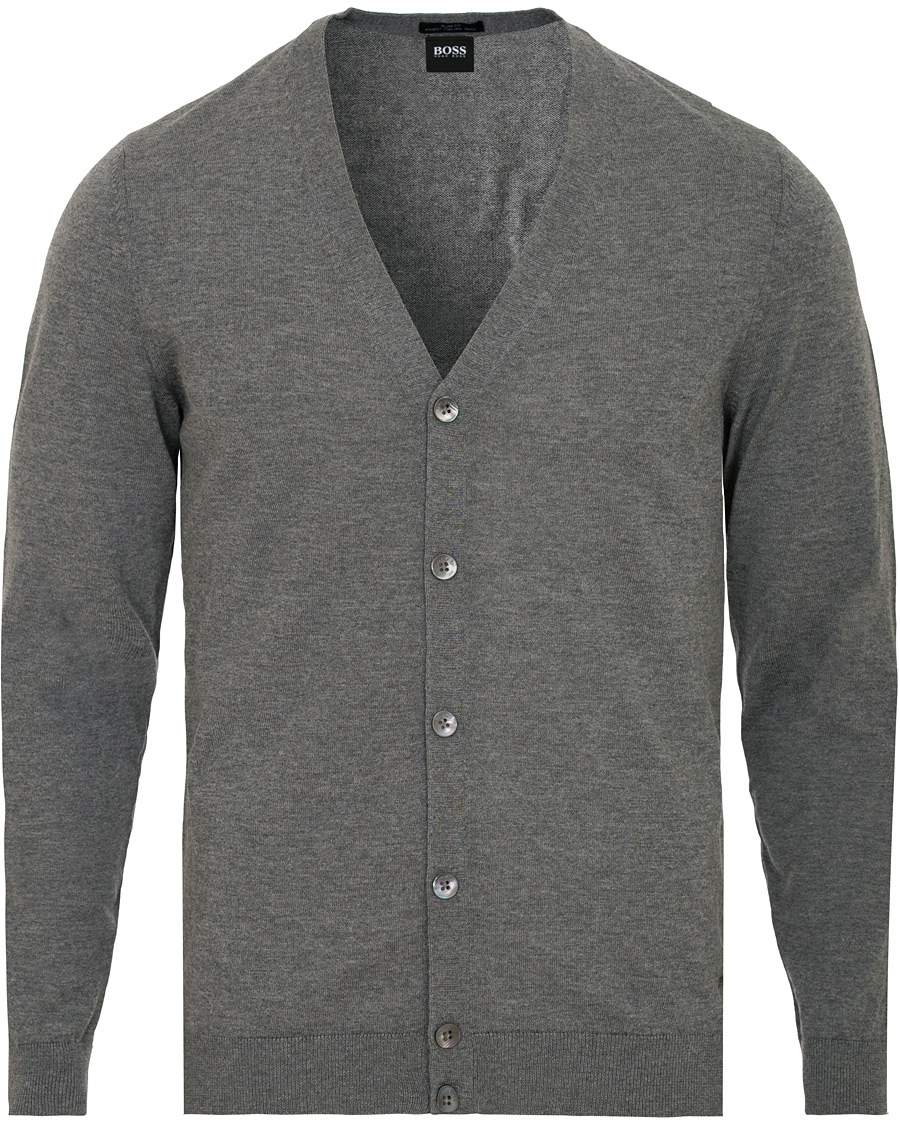Herre | Gensere | BOSS BLACK | BOSS Mardon Extra Fine Merino Cardigan Medium Grey Melange