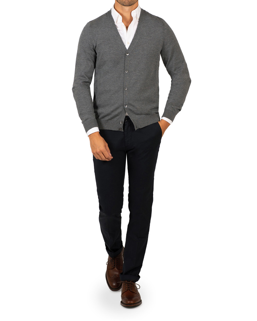 Herre | Gensere | BOSS BLACK | BOSS Mardon Extra Fine Merino Cardigan Medium Grey Melange