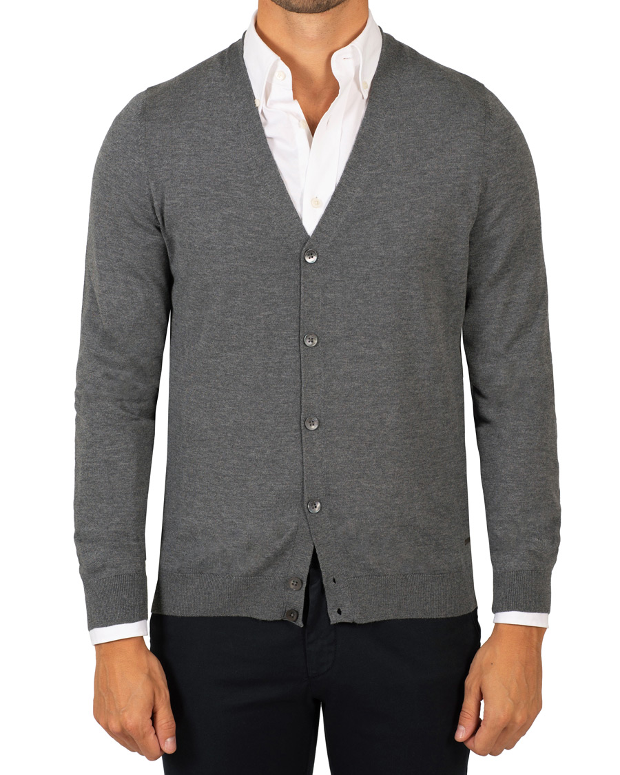 Herre | Gensere | BOSS BLACK | BOSS Mardon Extra Fine Merino Cardigan Medium Grey Melange