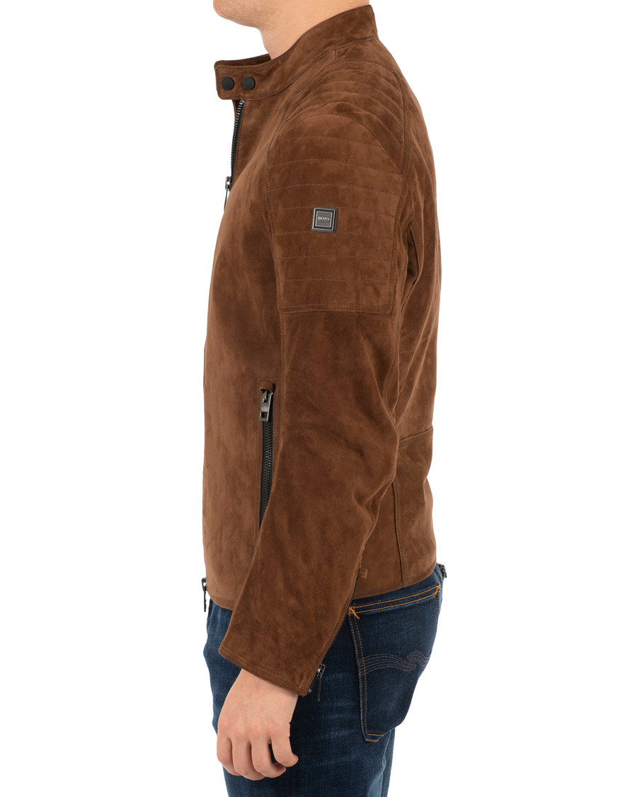 Herre | Jakker | BOSS ORANGE | BOSS Casual Jaydee Biker Jacket Dark Brown Suede