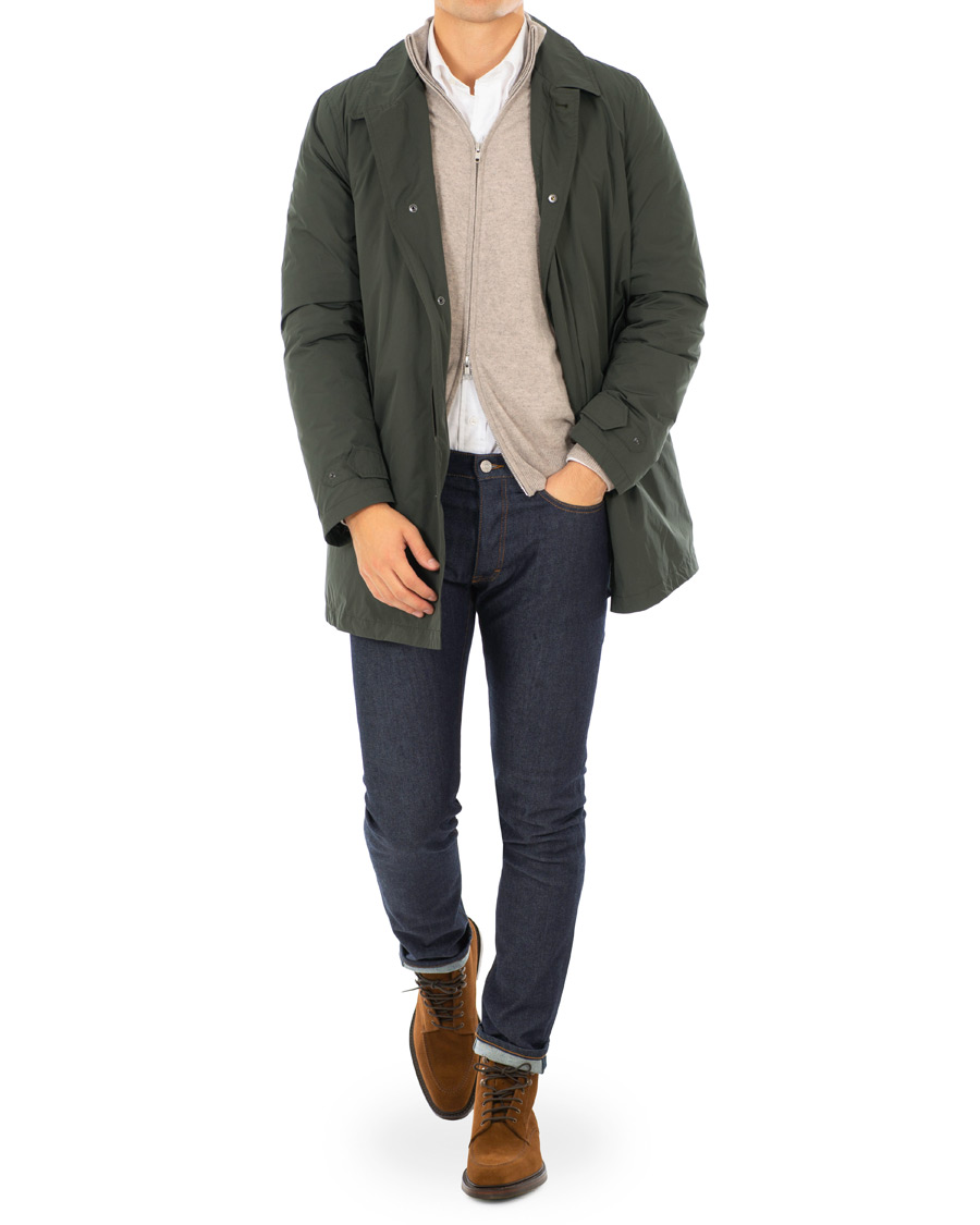 Herre | Jakker | Aspesi | Single Breasted Soft Nylon Coat Forest Green