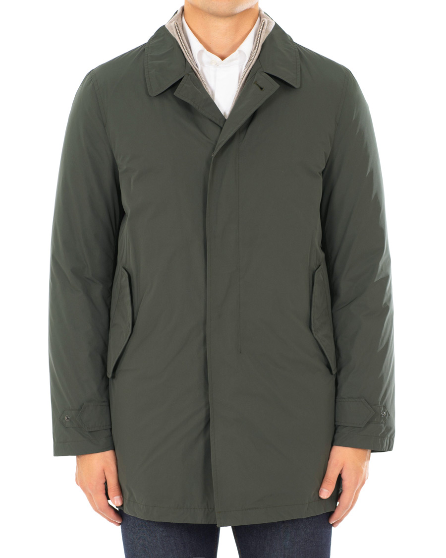 Herre | Jakker | Aspesi | Single Breasted Soft Nylon Coat Forest Green