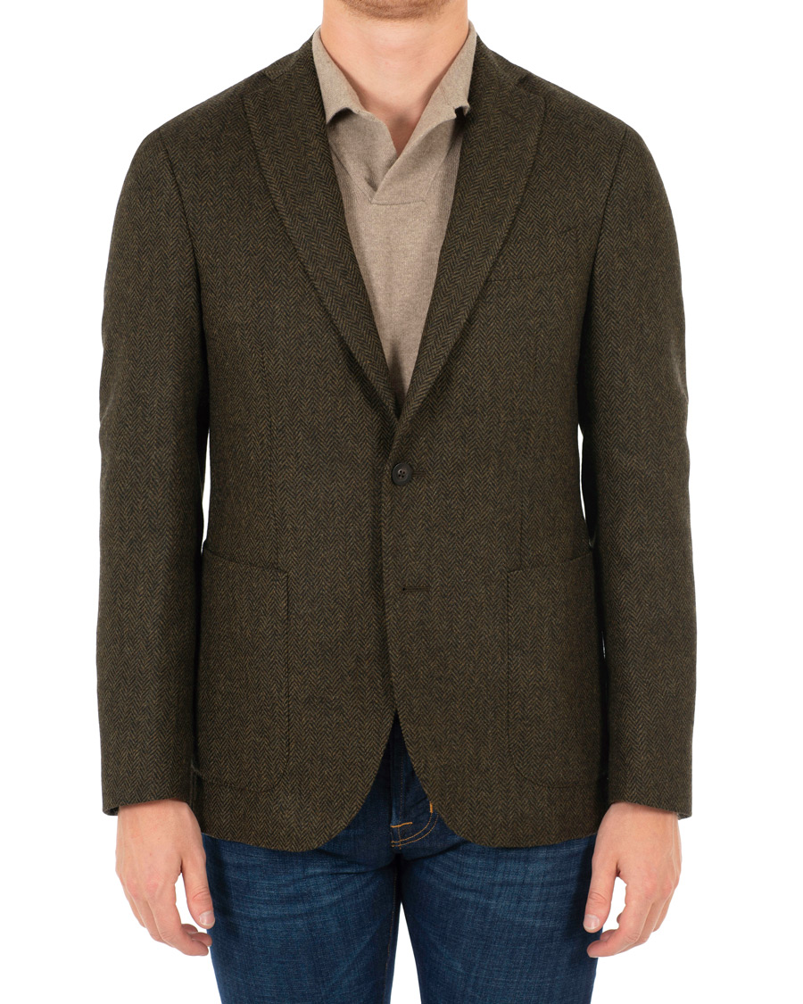 Herre | Dressjakker | The Gigi | Degas Single Breasted Herringbone Tweed Blazer Green