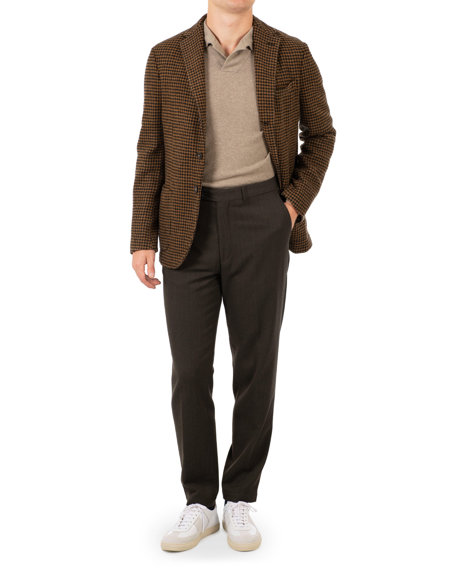 Herre | Dressjakker | The Gigi | Art Garment Dyed Houndstooth Shetland Blazer Dark Brown