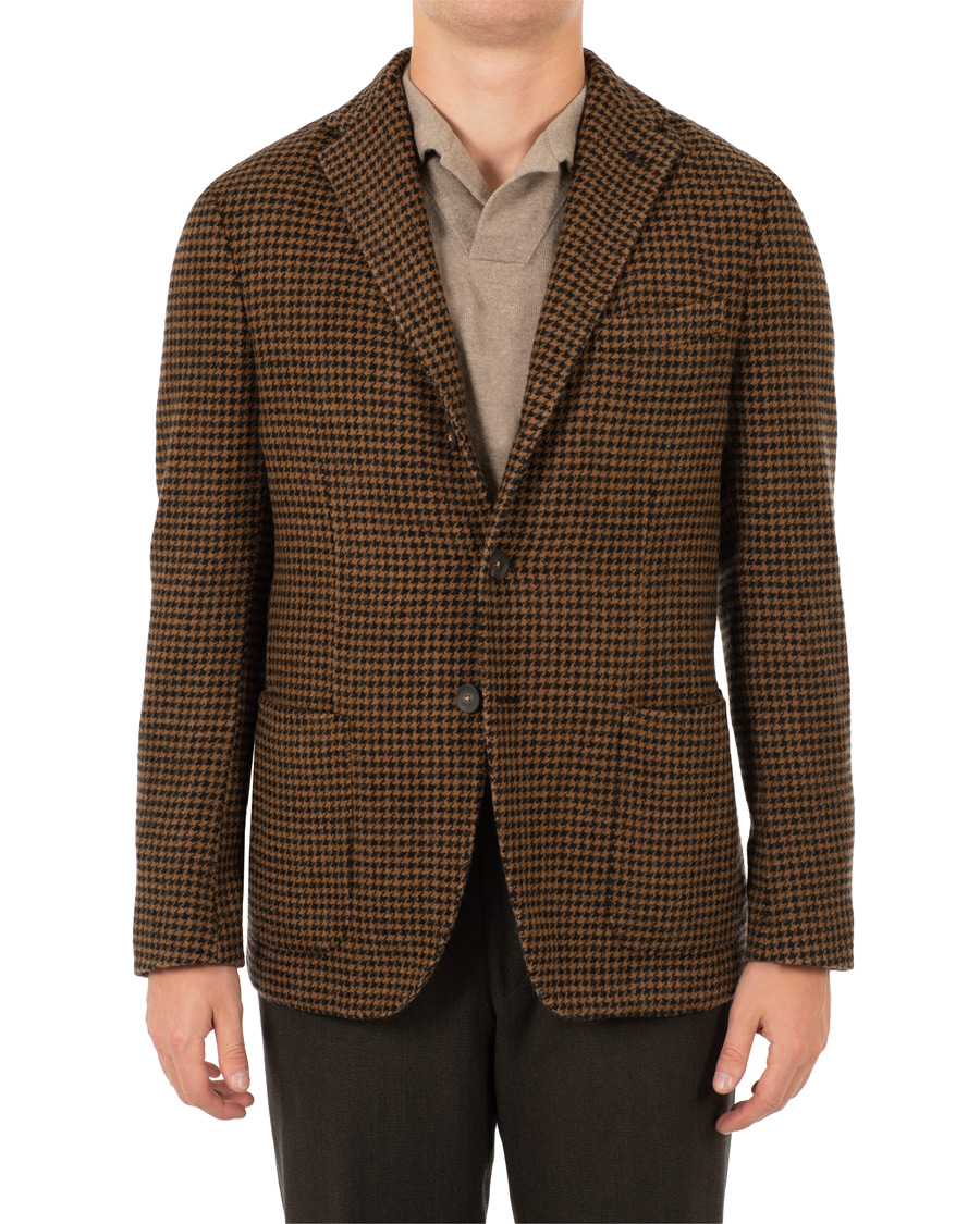 Herre | Dressjakker | The Gigi | Art Garment Dyed Houndstooth Shetland Blazer Dark Brown
