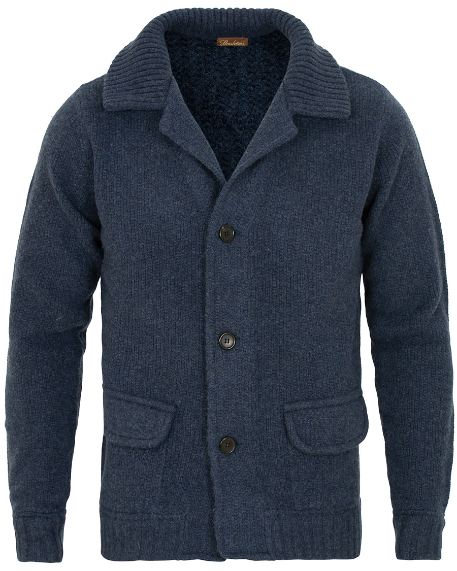 Herre | Gensere | Stenströms | Merino Wool Knitted Cardigan Navy